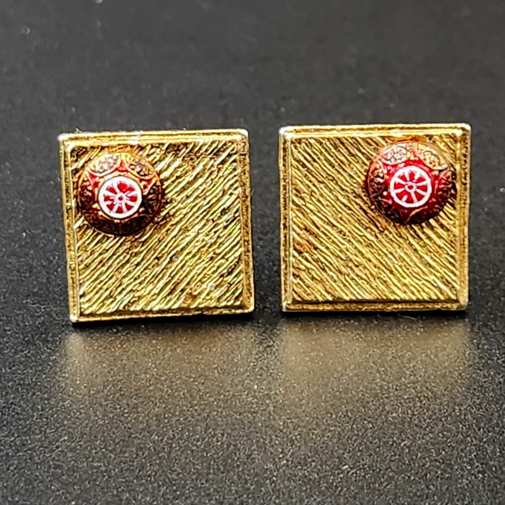 Celebrity NY Mid-Century Gold-Toned Cufflinks with Orange Accent